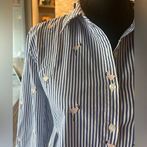 Marc New York size Medium navy striped button down pelican embroidered shirt